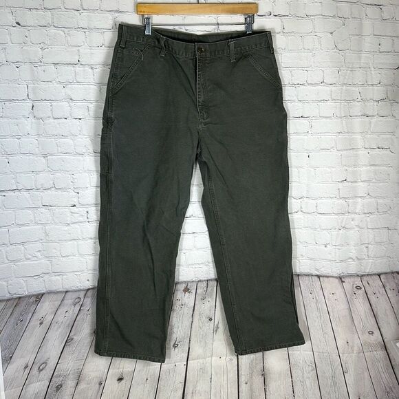 Carhartt Men’s Washed Duck Green Moss Dungaree fit Pants W38 x L30 B11 Workwear - Picture 1 of 8